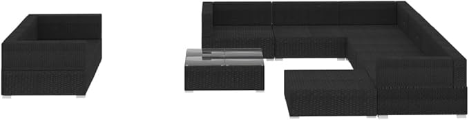 10 Piece Patio Lounge Set with Cushions, Outdoor Dining Sets Patio Conversation Set Outdoor Sofa Sets Sectional Sofa for Piazza Garden Exhibition Poolside Poly Rattan Black