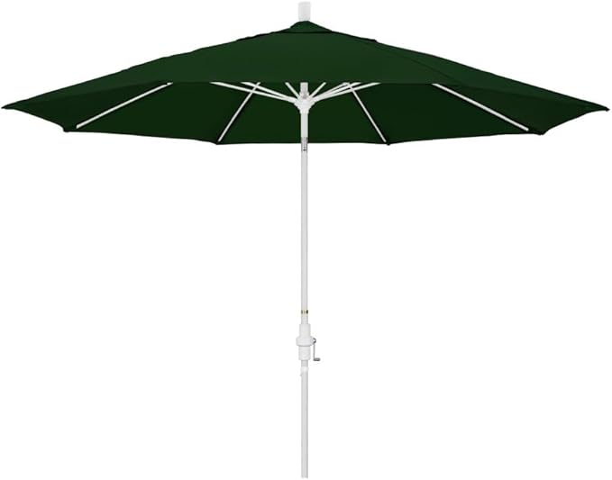 California Umbrella 11' Round Fiberglass Rib Market Umbrella, Crank Lift, Collar Tilt, Hunter Green, White Pole (GSCUF118170-SA46-DWV)