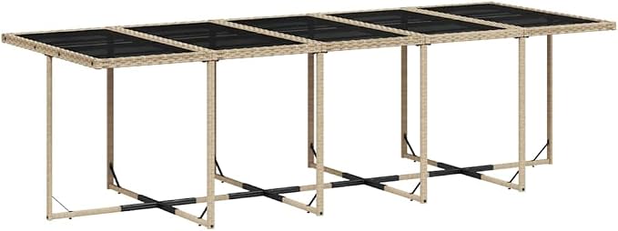15 Piece Patio Dining Set with Cushions Beige Poly Rattan Outdoor Furniture Table and 10 Chairs with Folding Backrest for Garden Backyard Poolside Dining, UV-Proof, 242.5 lb Capacity