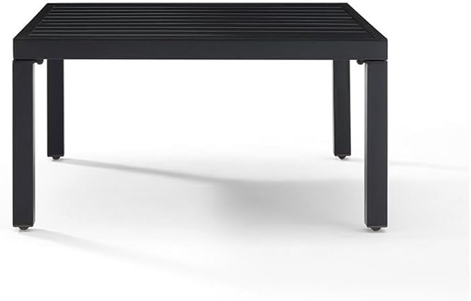 Pemberly Row Modern Metal Outdoor Sectional Coffee Table, Matte Black Finish, 28.5 in x 28.5 in x 14.5 in, Weather-Resistant Rustproof Steel, Slatted Top, Patio or Balcony Furniture for Outdoor Use
