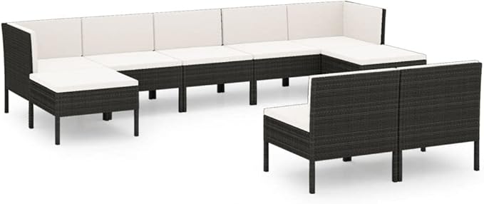 Patio Lounge Set with Cushions,Patio Furniture Sets,Patio Conversation Sets,Outdoor Furniture Sets,for Garden,Backyard,Outdoor,9 Piece Poly Rattan Black
