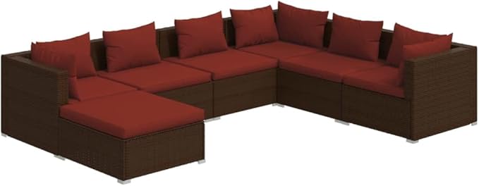7 Piece Patio Lounge Set with Cushion, Outdoor Patio Sectional Piece Patio Set Furniture Conversation Sets Patio Lounge Set s Poly Rattan Brown