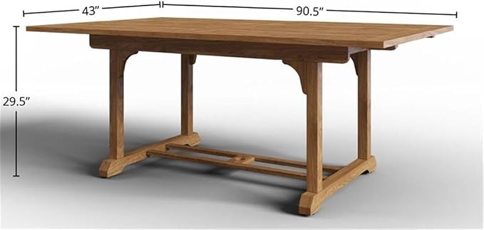 Pemberly Row Traditional Teak Outdoor Dining Table, 70.5-90.5 in Extension, Natural Slatted Top, Premium Teak Wood, Weather-Resistant, Self-Storing Leaf, Patio Furniture for Outdoor Dining