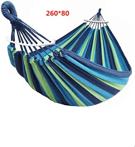 Outdoor Hammock Portable Garden Hammock Sports Home Travel Camping Swing Canvas Stripe Hang Bed Hammock Double Single People (260x80 Blue)
