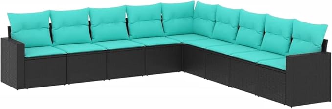 9 Piece Patio Sofa Set with Cushions, Front Porch Furniture Porch Furniture Set Patio Conversation Set Outdoor Sofa Sets for Garden Negotiation Area Exhibition Poolside Black Poly Rattan