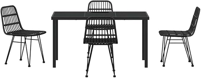 Afuera Living 5 Piece Poly Rattan Garden Dining Set, Black Finish, Weather-Resistant UV-Protected Material, Powder-Coated Steel Frame, Rectangular Table and Chairs, Modern Patio or Outdoor Seating