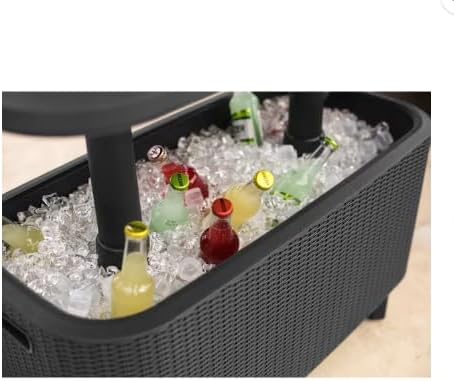 Bevy Bar 2-in-1 Pop-Up Table and Cooler, Rattan Style, Graphite Gray, 32.8" x 15.9" x 20.4