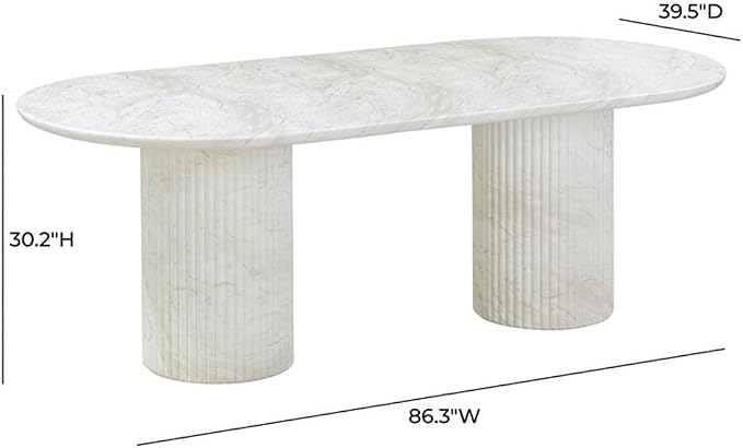 Pemberly Row Indoor/Outdoor Dining Table, 86.3"x39.5"x30.2", Durable Concrete, White Marble Pattern, Seats 6, Handmade, Sleek Tapered Edges, Patio or Dining Room Table