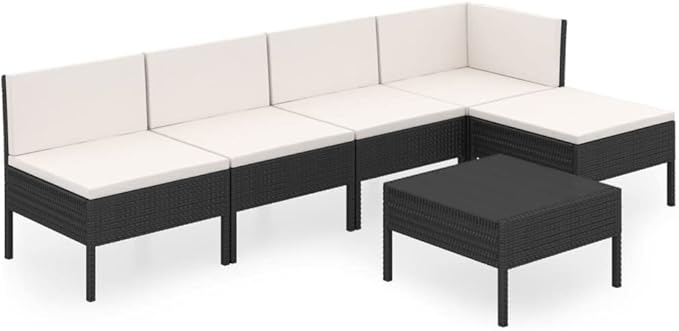 6 Piece Patio Lounge Set with Cushions,Patio Sofa,Outdoor Daybed,Patio Seating,Outdoor Furniture Sets,Patio Conversation Sets,Modern Set,Outdoor Patio Chairs,Patio Furniture Set, Poly Rattan Black