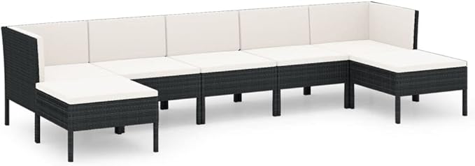 7 Piece Patio Lounge Set with Cushions,Patio Sofa,Outdoor Daybed,Patio Seating,Outdoor Furniture Sets,Patio Conversation Sets,Modern Set,Outdoor Patio Chairs,for Backyard,Garden,Poly Rattan Black