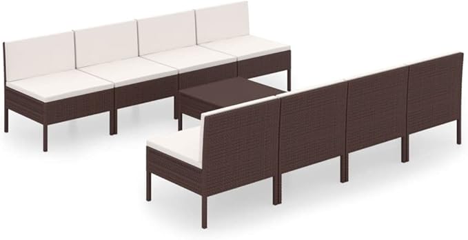 Patio Lounge Set with Cushions,Patio Furniture Sets,Patio Conversation Sets,Outdoor Furniture Sets,for Garden,Backyard,Outdoor,9 Piece Poly Rattan Brown