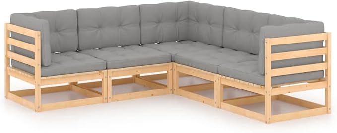 5 Piece Patio Lounge Set with Cushions, Patio Conversation Set Porch Furniture Set Outdoor Dining Sets Sectional Sofa for Exhibition Poolside Piazza Garden Solid Wood Pine