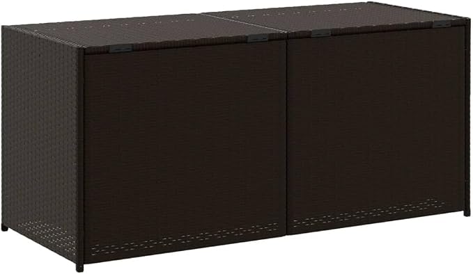 74.8 Gal Outdoor Storage Box, Patio Rattan Deck Box, Wicker Storage Bin Deck Box, Poly Rattan Patio Storage Chest with Hinged Lid for Cushions, Pillows, 47.2"x19.7"x22" Brown