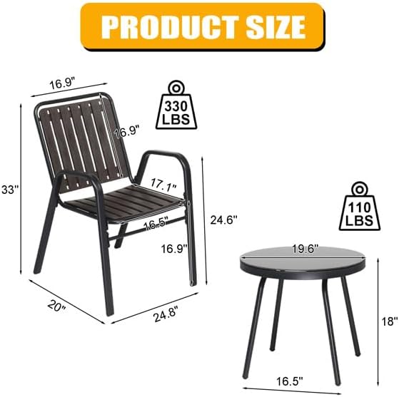 3-Piece Outdoor Patio Furniture Sets, Patio Conversation Set, Courtyard Patio Set for Home, Yard,Outdoor Patio Chairs Conversation Sets with Coffee Table, Outdoor Table & Chairs Set for Patio - Black