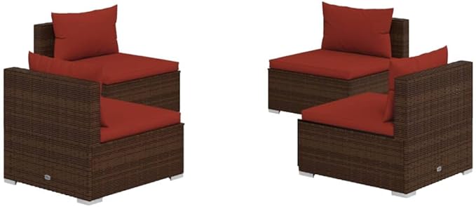 4 Piece Patio Lounge Set with Cushion, Patio Lounge Set Furniture Conversation Sets Outdoor Patio Sectional Piece Patio Set s Poly Rattan Brown
