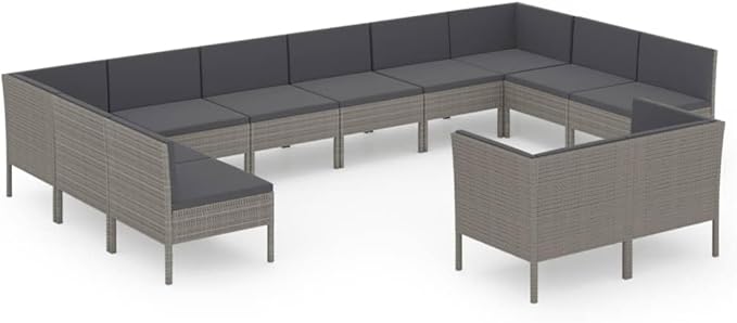 12 Piece Patio Lounge Set with Cushions,Patio Sofa,Outdoor Daybed,Outdoor Furniture Sets,Patio Seating,Patio Conversation Sets,Modern Set,Patio Furniture Set,Front Porch Furniture Poly Rattan Gray