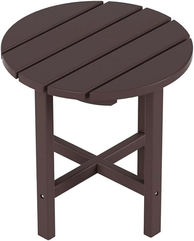 Costaelm Round Outdoor Side Tables, Adirondack Patio Tables for Outside, HDPE Patio End Table Weather Resistant, Balcony Table for Pool, Seaside, Backyard, Porch, Indoor Companion, Dark Brown