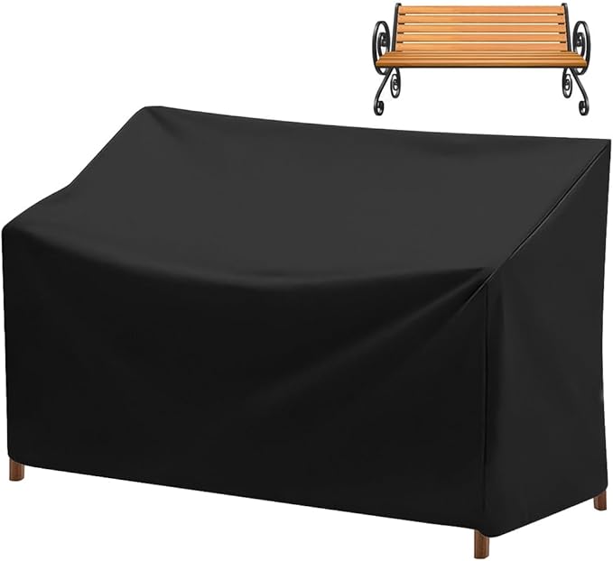 Outdoor Bench Cover, 2 Seater Patio Bench Cover, Waterproof Heavy Duty Furniture Cover with Air Vents, Buckles and Drawcord, All Weather UV Dust Protection for Porch Deck Garden, 53 x 26 x 35 in