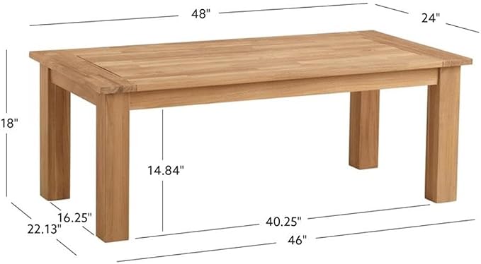 Linon Barlow Solid Teak Outdoor 18" High Coffee Table in Natural Oil Finish
