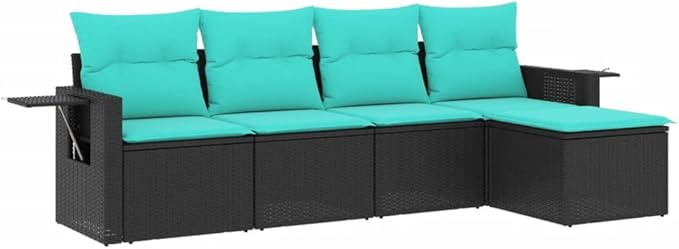 5 Piece Patio Sofa Set with Cushions, Garden Lounge Set Front Porch Furniture Outdoor Sofa Sets Patio Conversation Set for Negotiation Area Exhibition Poolside Garden Black Poly Rattan