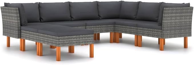 8 Piece Garden Lounge Set,Garden Patio Wicker Furniture Set,All-Weather Outdoor Couch Sectional Patio Set,Modular Sofa set,Patio Conversation Set Garden Patio Sofa Set,with Cushions Poly Rattan Gray