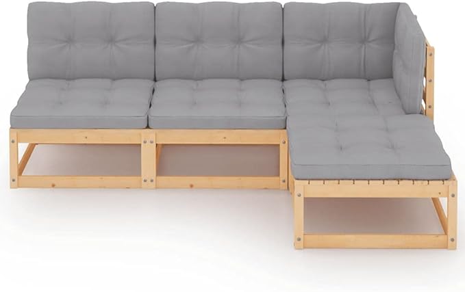Patio Furniture Sets,All-Weather Outdoor Couch Sectional Patio Set,Modular Sofa Set,Patio Conversation Set Garden Patio Sofa Set,4 Piece Garden Lounge Set with Cushions Solid Pinewood