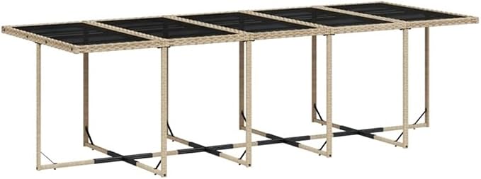 Afuera Living 11-Piece Poly Rattan Patio Dining Set, Beige Finish, Tempered Glass Table, Foldable Chairs with Removable Cushions, UV-Resistant, Modern Design for Outdoor Garden or Terrace Dining