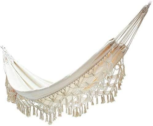 Boho Large Brazilian Macrame Double Hammock Swing Bed with Carry Bag for Patio,Bedroom, Yard, Beach, Indoor, Outdoor & Wedding Party Decor, White(Beige) Party