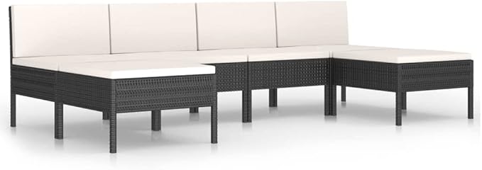 Patio Lounge Set with Cushions,Outdoor Patio Furniture,Outdoor Chat Conversation Set,Garden Furniture Sets,for Patio,Backyard,Garden,Outdoor,6 Piece Poly Rattan Black