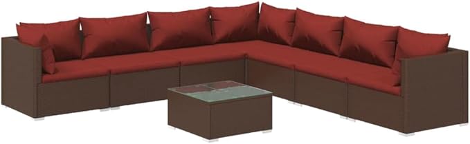8 Piece Patio Lounge Set with CushionsOutdoor Dining Chairs,Patio Furniture Set,Outdoor Sectional Sofa,Patio Conversation Seat,Outdoor Seating,Modern Style,for Garden,Backyard, Poly Rattan Brown