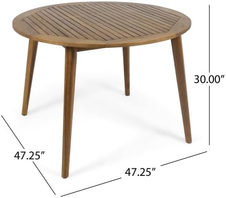 VilroCaz Modern 5-Piece Outdoor Dining Set, Acacia Wood Round Table & 4 Wicker Armchairs with Cushions, Teak Finish, 400 lbs Chair Capacity, for Patio Garden Deck Poolside (Beige-5.19T)