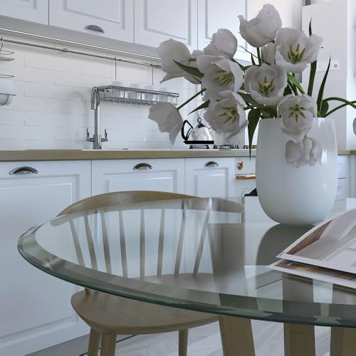 Royalty 54" Inch Round Tempered Glass Table Top – Clear Table Top Glass – Useful for Replacement, Tabletop Protector, Patio, Dining, Coffee, Desks - 3/8" Thick Flat Polished Edge