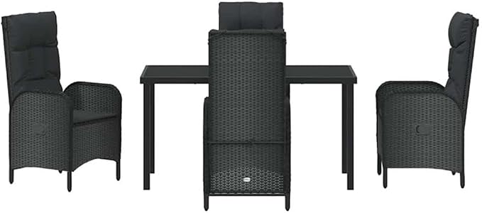 Afuera Living 5 Piece Poly Rattan Garden Dining Set, Black Finish, Includes Cushions, Durable UV-Resistant Materials, Lightweight Modern Design, Outdoor Patio Seating, Seats 4 for Garden Parties