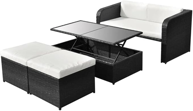 Patio Lounge Set with Cushions,Outdoor Patio Furniture,Conversation Furniture,Patio Furniture Sets,for Terrace,Garden,Backyard,4 Piece Black Poly Rattan