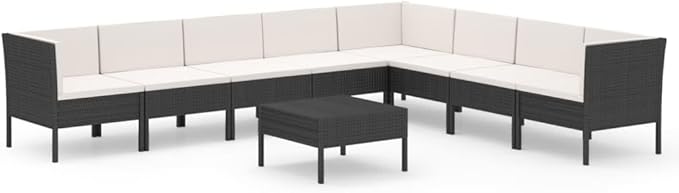 9 Piece Patio Lounge Set with Cushions,Patio Sofa,Outdoor Daybed,Patio Seating,Outdoor Furniture Sets,Patio Conversation Sets,Modern Set,Outdoor Patio Chairs,for Backyard,Garden,Poly Rattan Black
