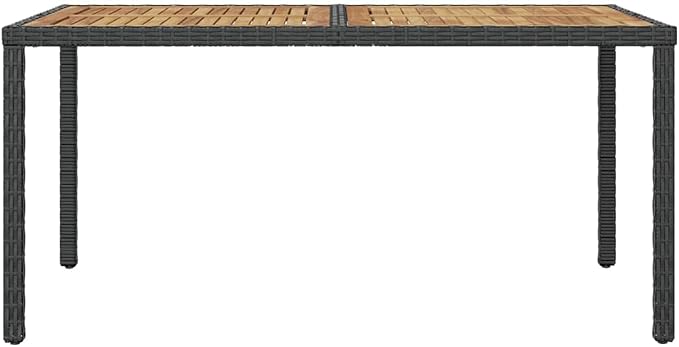 7-Piece Outdoor Dining Set, Rectangular PE Rattan Patio Furniture Set with Acacia Wood Tabletop and 6 Cushioned Chairs for Garden, Backyard and Terrace, Black