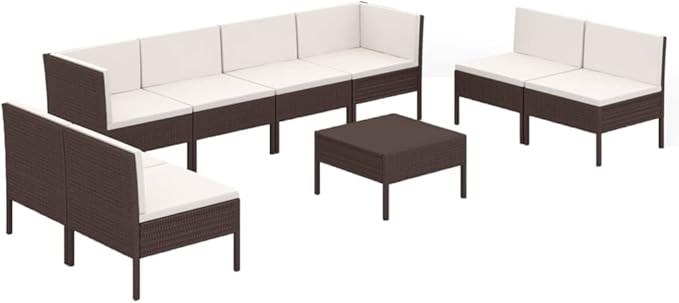9 Piece Patio Lounge Set with Cushions,Patio Sofa,Outdoor Daybed,Patio Seating,Outdoor Furniture SetsPatio Conversation Sets,Modern Set,Outdoor Patio Chairs,for Backyard,Garden, Poly Rattan Brown