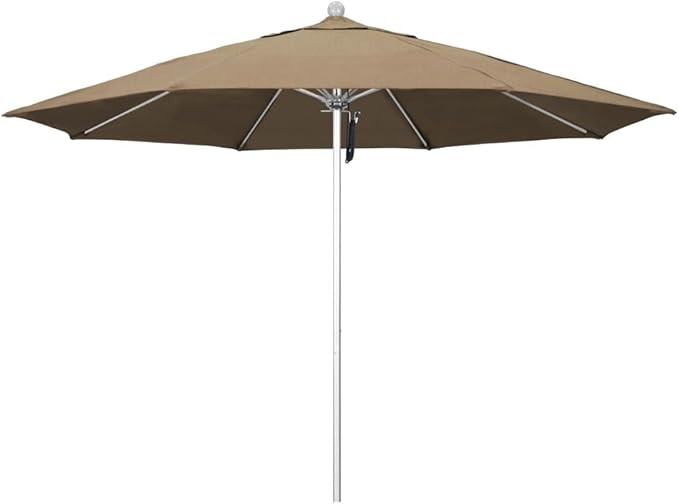 California Umbrella 11' Rd. Venture Series Contract Grade Patio Umbrella, Pulley Open, Silver Finish, Sunbrella Heather Beige