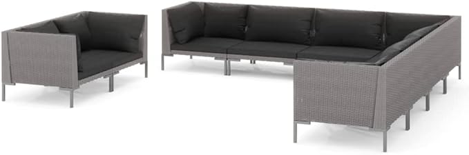 Patio Lounge Set with Cushions,Outdoor Table and Chairs Set,Terrace Conversation Set Furniture,Outdoor Furniture,for Garden,Backyard,9 Piece Poly Rattan Dark Gray