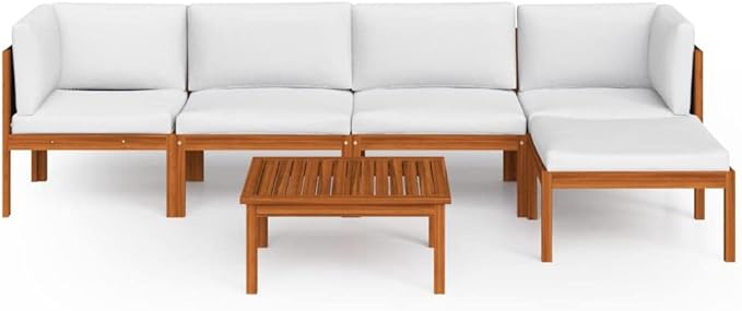 Patio Lounge Set with Cushions,Outdoor Patio Furniture,Outdoor Chat Conversation Set,for Patio,Backyard,Garden,Outdoor,6 Piece Cream Solid Acacia Wood