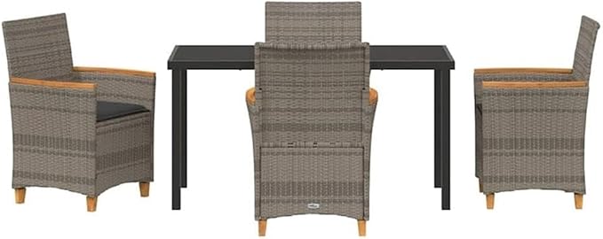 Afuera Living Contemporary 5 Piece Poly Rattan Patio Dining Set, Gray Finish, Steel Frame with Glass Tabletop, Weather-Resistant, UV-Resistant, Seats 4, Modern Outdoor Furniture for Garden or Terrace