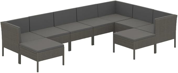 9 Piece Patio Lounge Set with Cushions,Patio Sofa,Outdoor Daybed,Outdoor Furniture Sets,Patio Seating,Patio Conversation Sets,Modern Set,Patio Furniture Set,Front Porch Furniture, Poly Rattan Gray