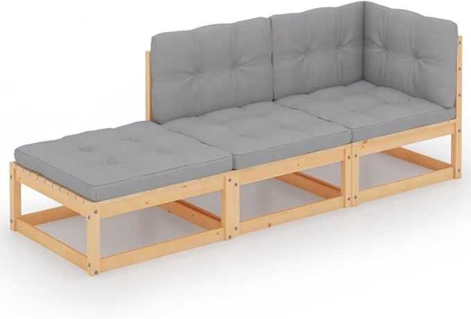 3 Piece Patio Lounge Set with Cushions, Outdoor Dining Sets Sectional Sofa Outdoor Sofa Sets Patio Conversation Set for Negotiation Area Garden Poolside Exhibition Solid Wood Pine