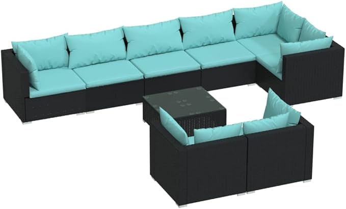 Patio Lounge Set with Cushions,Conversation Patio Furniture Porch Furniture Sets Garden Furniture Suitable for Patio, Deck, Front Porch, Poolside or Balcony Black Poly Rattan
