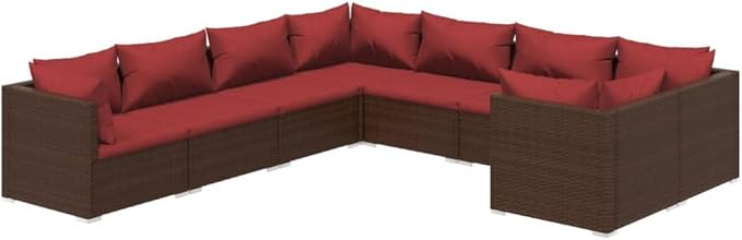 8 Piece Patio Lounge Set with Cushion, Outdoor Patio Sectional Furniture Conversation Sets Patio Lounge Set Piece Patio Set s Poly Rattan Brown