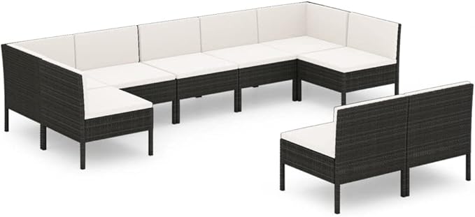 Patio Lounge Set with Cushions,Patio Furniture Sets,Patio Conversation Sets,Outdoor Furniture Sets,for Garden,Backyard,Outdoor,9 Piece Poly Rattan Black