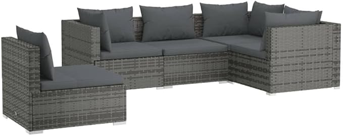 5 Piece Patio Lounge Set,Outdoor Garden Conversation Set,Patio Outdoor Set Suitable Suitable for Patio,Deck,Balcony with Cushions Poly Rattan Gray