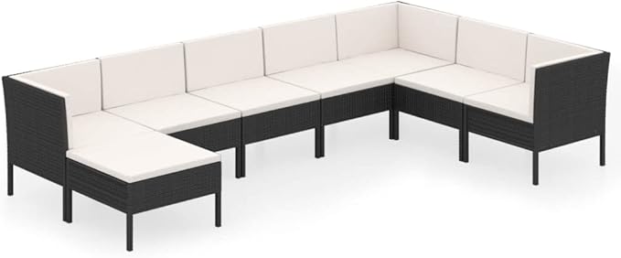 8 Piece Patio Lounge Set with Cushions,Patio Sofa,Outdoor Daybed,Patio Seating,Outdoor Furniture Sets,Patio Conversation Sets,Modern Set,Outdoor Patio Chairs,Patio Furniture Set, Poly Rattan Black