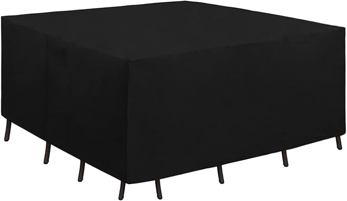 Easy-Going 600D Heavy Duty Patio Furniture Cover, Outdoor Square Table and Chair Set Cover, Waterproof Outdoor Sectional Set Cover (84"L x 84"W x 28"H, Black)