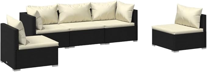 5 Piece Patio Lounge Set,Outdoor Garden Conversation Set,Patio Outdoor Set Suitable Suitable for Patio,Deck,Balcony with Cushions Poly Rattan Black